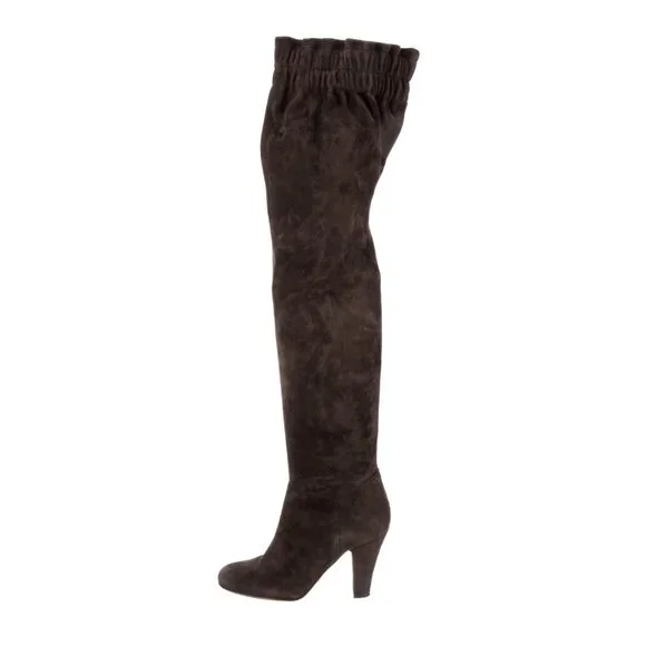DOLCE & GABBANA suede over the knee THIGH BOOTS chocolate brown 37 6.5 scrunch - Picture 2 of 9